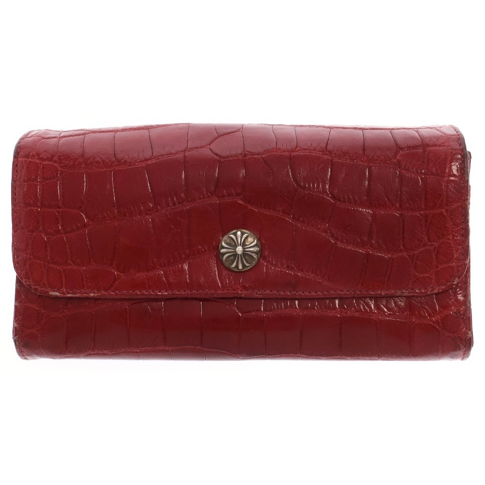 CHROME HEARTS(クロムハーツ) JUDY ALLIGATOR ジュディ アリゲーター クロスボールボタン レザーロングウォレット 長財布 レッド/シルバー