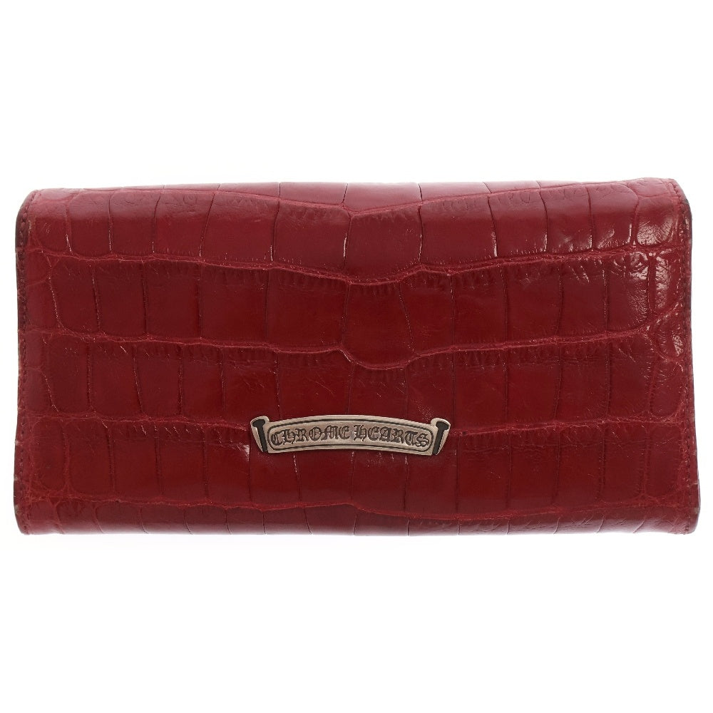 CHROME HEARTS(クロムハーツ) JUDY ALLIGATOR ジュディ アリゲーター クロスボールボタン レザーロングウォレット 長財布 レッド/シルバー