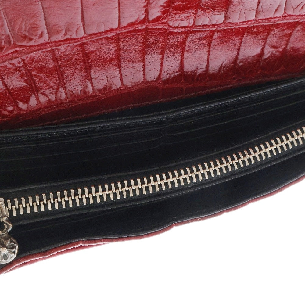 CHROME HEARTS(クロムハーツ) JUDY ALLIGATOR ジュディ アリゲーター クロスボールボタン レザーロングウォレット 長財布 レッド/シルバー