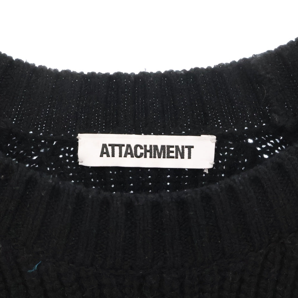 ATTACHMENT(アタッチメント) 24AW BRITISH WO KNIT CREWNECK PULLOVER ブリティッシュ ウールニット セーターブラック