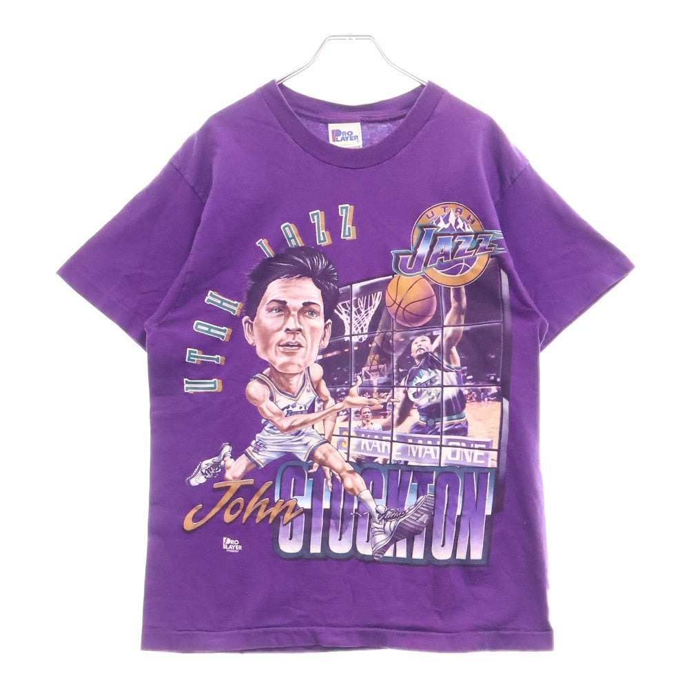 VINTAGE(ヴィンテージ) 90S VINTAGE JAZZ JOHN STOCKTON PRO PLAYER ジャズ ジョンストックトン USA製 フロントプリント クルーネック 半袖Tシャツ カットソー パープル
