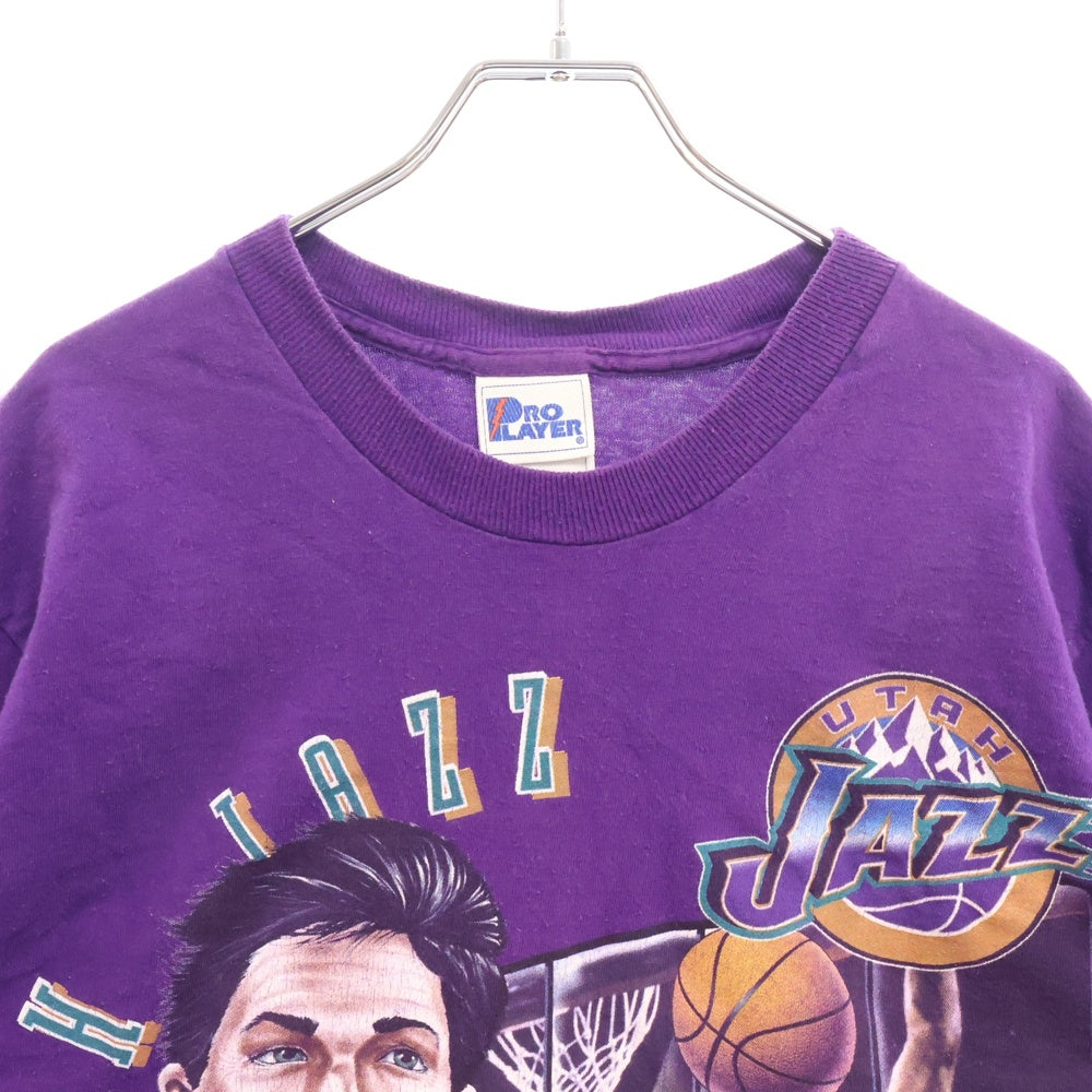 VINTAGE(ヴィンテージ) 90S VINTAGE JAZZ JOHN STOCKTON PRO PLAYER ジャズ ジョンストックトン USA製 フロントプリント クルーネック 半袖Tシャツ カットソー パープル