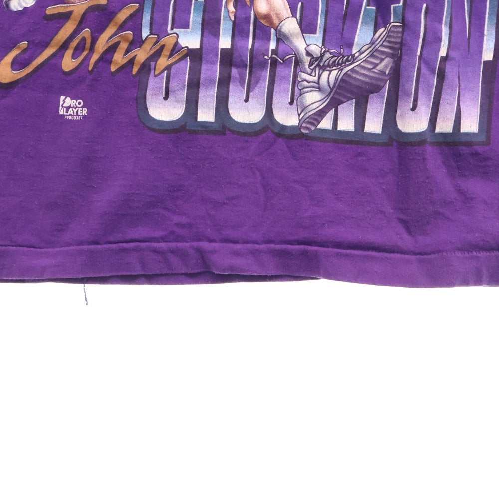 VINTAGE(ヴィンテージ) 90S VINTAGE JAZZ JOHN STOCKTON PRO PLAYER ジャズ ジョンストックトン USA製 フロントプリント クルーネック 半袖Tシャツ カットソー パープル