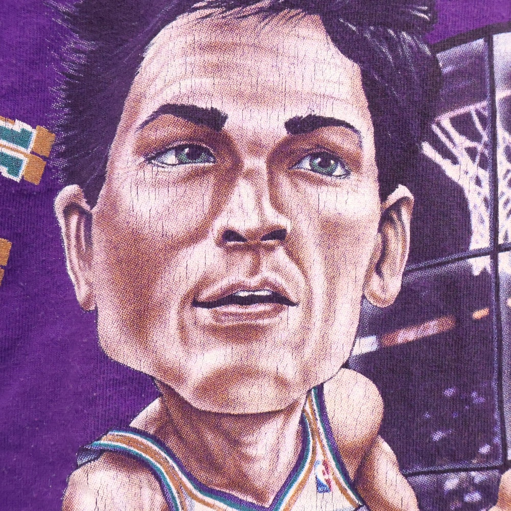 VINTAGE(ヴィンテージ) 90S VINTAGE JAZZ JOHN STOCKTON PRO PLAYER ジャズ ジョンストックトン USA製 フロントプリント クルーネック 半袖Tシャツ カットソー パープル