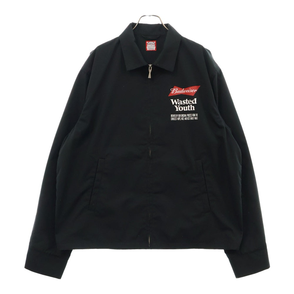WASTED YOUTH(ウェイステッドユース) 23AW ×BUDWEISER JACKET バドワイザー 両面プリント ジャケット スウィングトップ ブラック