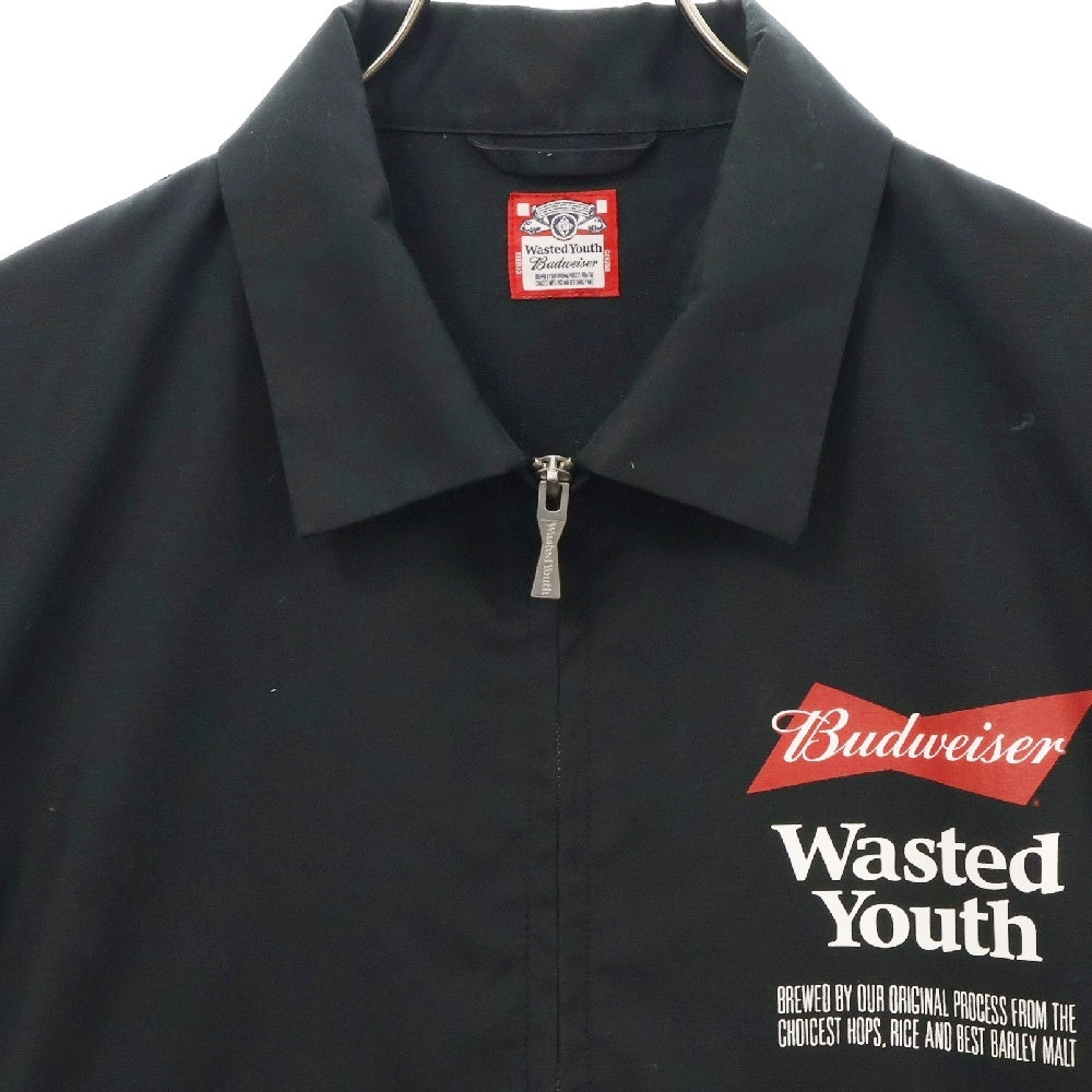 WASTED YOUTH(ウェイステッドユース) 23AW ×BUDWEISER JACKET バドワイザー 両面プリント ジャケット スウィングトップ ブラック