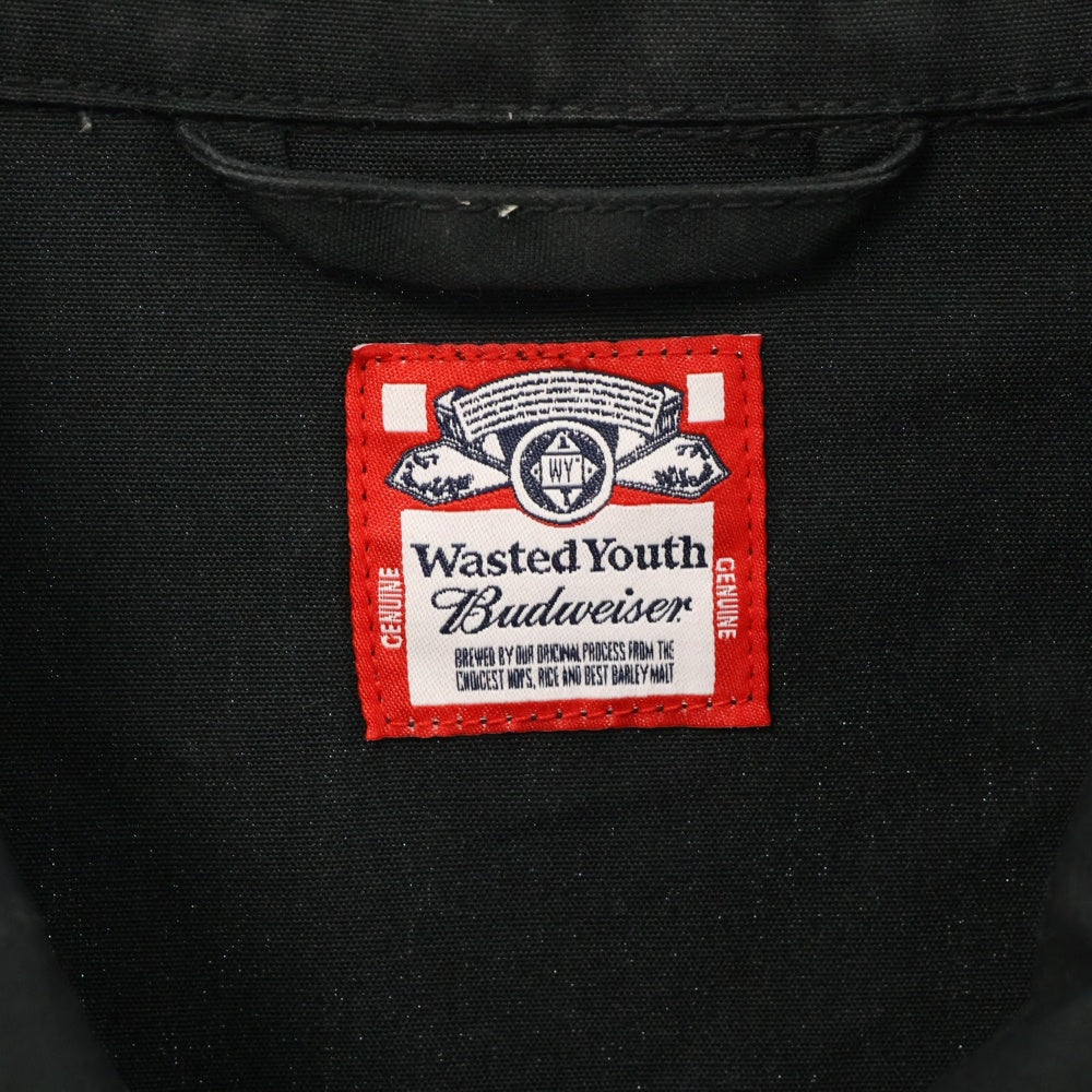 WASTED YOUTH(ウェイステッドユース) 23AW ×BUDWEISER JACKET バドワイザー 両面プリント ジャケット スウィングトップ ブラック