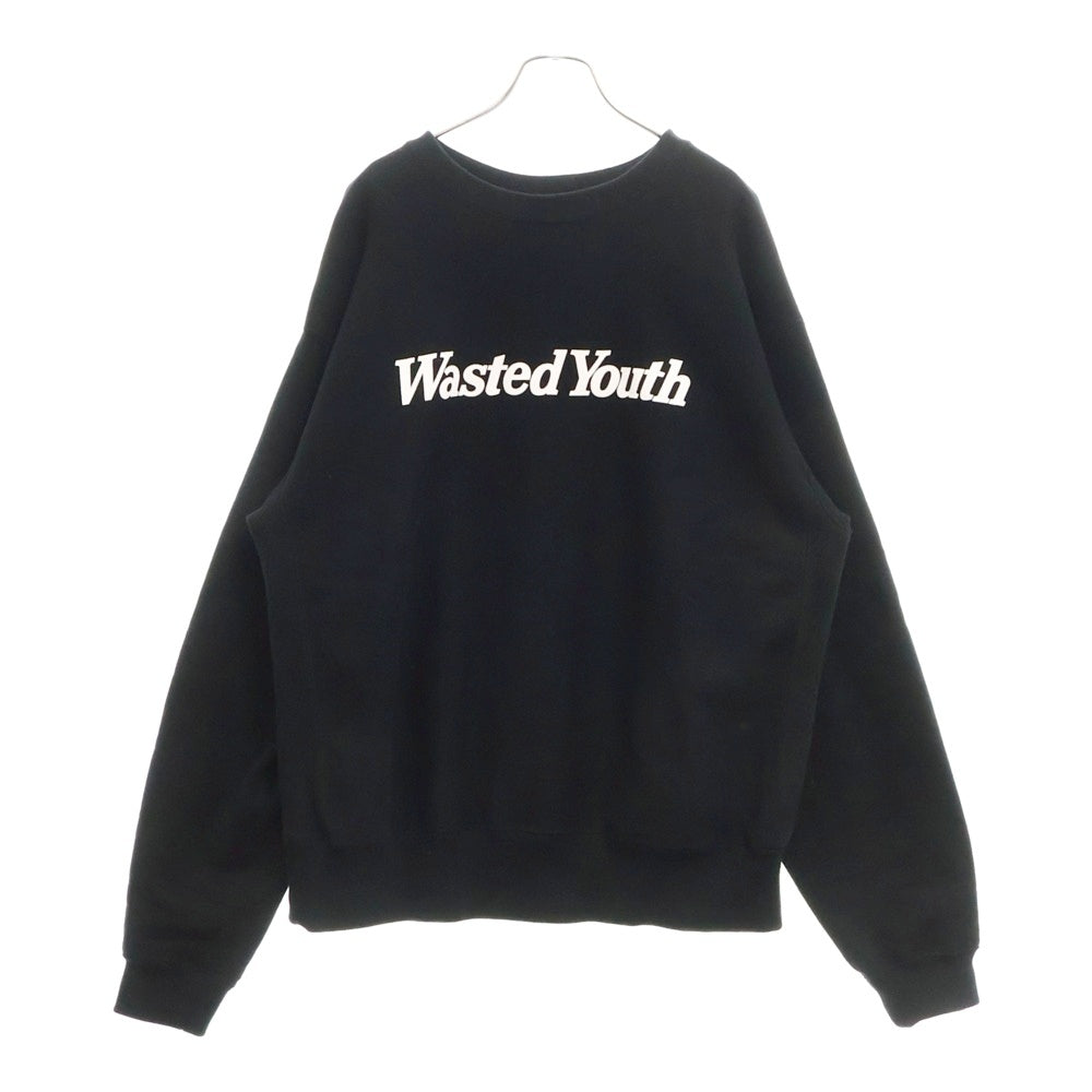 WASTED YOUTH(ウェイステッドユース) Heavy Weight Sweatshirt ヘビーウェイト ロゴプリント クルーネック プルオーバースウェットトレーナー ブラック