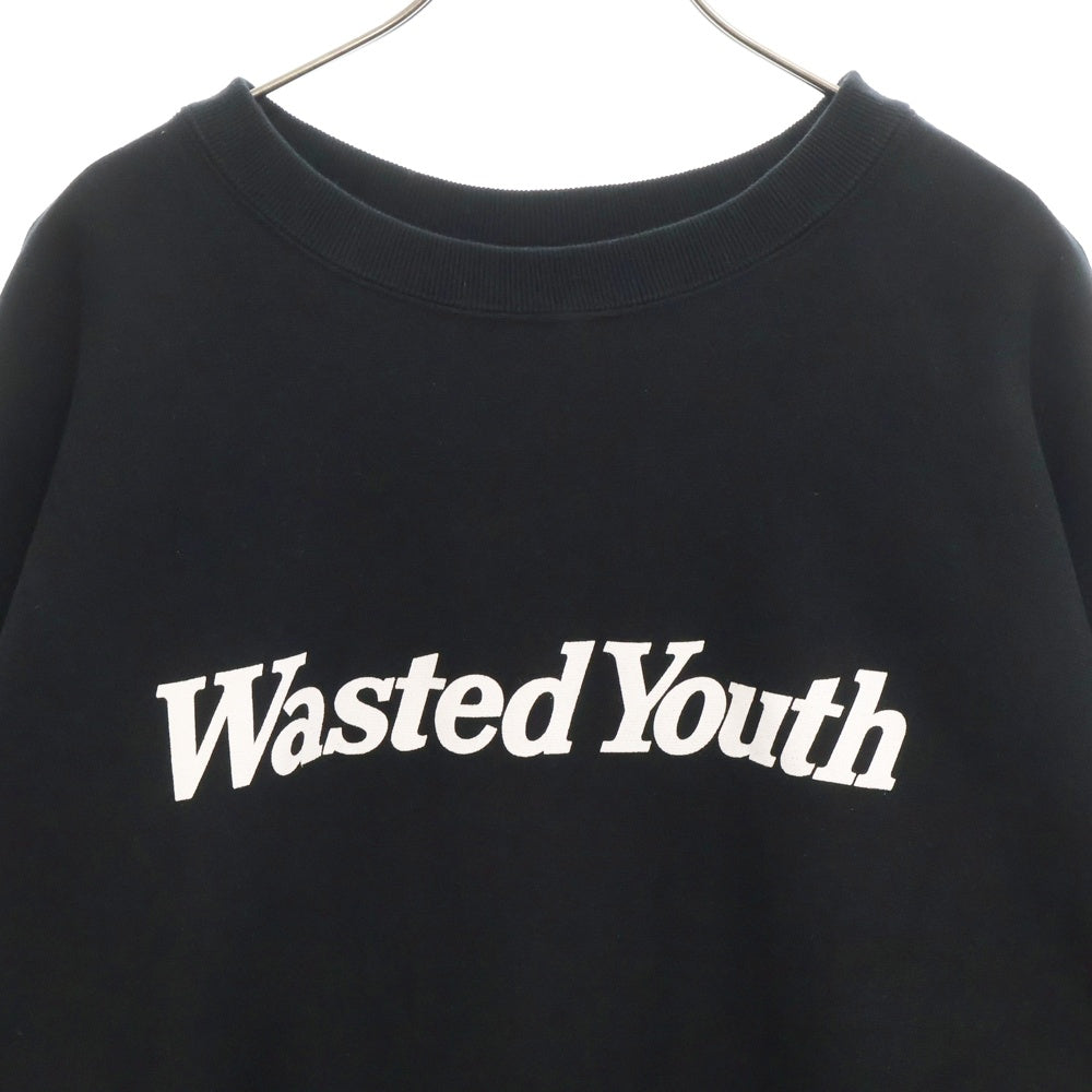 WASTED YOUTH(ウェイステッドユース) Heavy Weight Sweatshirt ヘビーウェイト ロゴプリント クルーネック プルオーバースウェットトレーナー ブラック