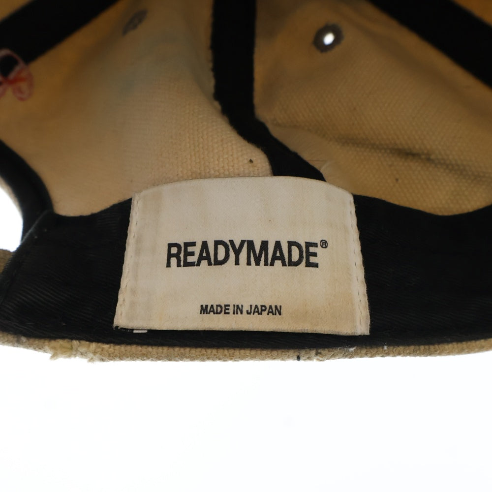 READY MADE(レディメイド) ロゴエンブロイダリー US ARMY ヴィンテージ加工 キャンバスキャップ 帽子 ベージュ