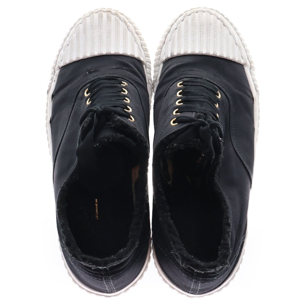 UNDERCOVER(アンダーカバー) 19AW サテン 裏ボア リボンレースアップ ローカットスニーカー ブラック/ホワイト レディース UCX1F03-1