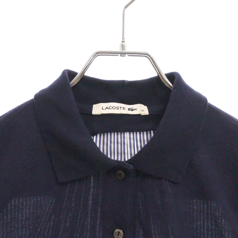 Sacai(サカイ) 17SS ×LACOSTE ラコステ ストライプ柄 ドッキングデザイン コットン 半袖ポロシャツ ネイビー/ブルー/ホワイト レディース 17-03722