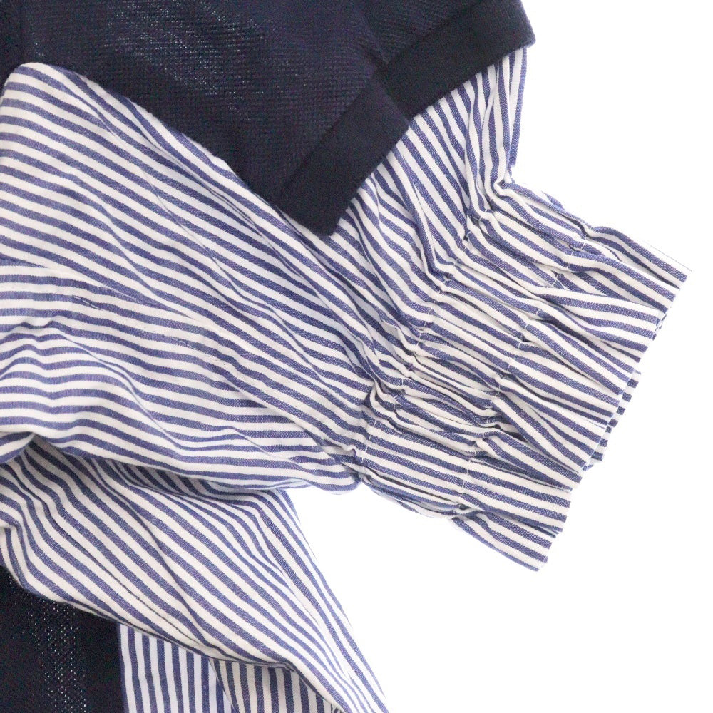 Sacai(サカイ) 17SS ×LACOSTE ラコステ ストライプ柄 ドッキングデザイン コットン 半袖ポロシャツ ネイビー/ブルー/ホワイト レディース 17-03722