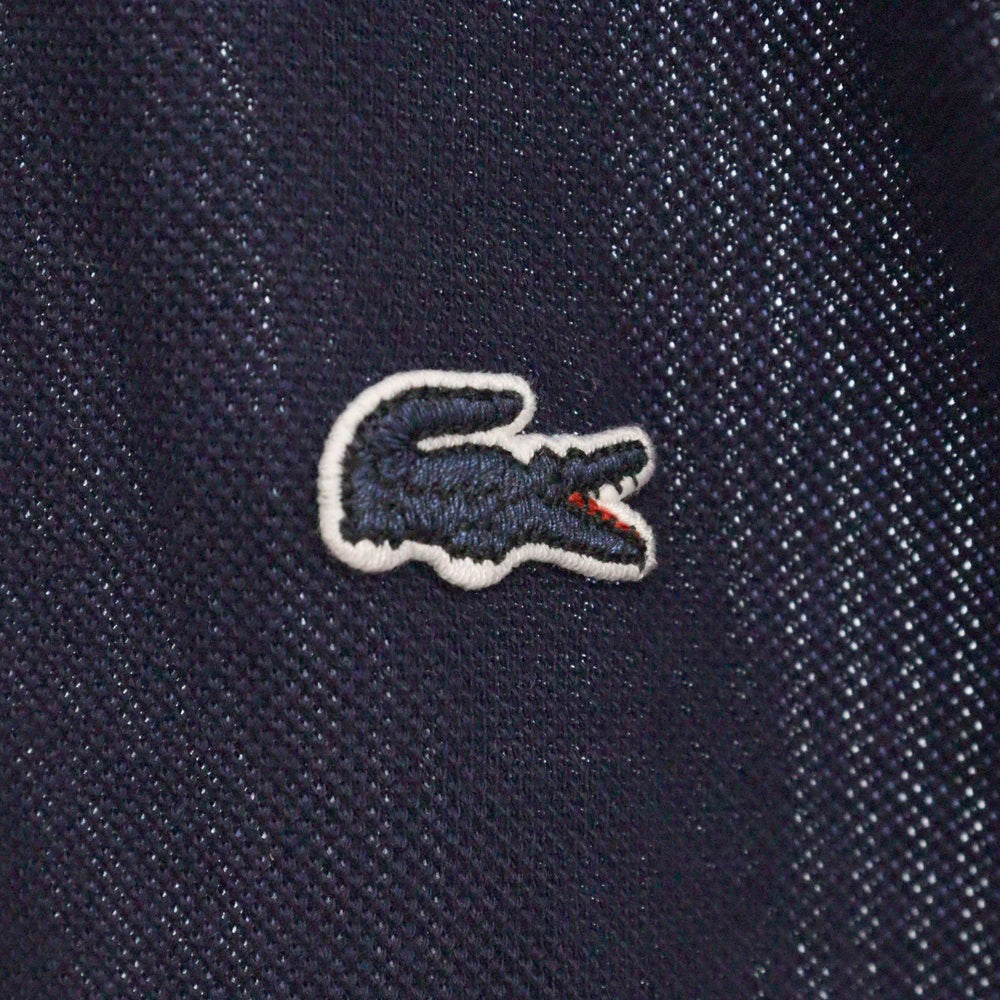 Sacai(サカイ) 17SS ×LACOSTE ラコステ ストライプ柄 ドッキングデザイン コットン 半袖ポロシャツ ネイビー/ブルー/ホワイト レディース 17-03722