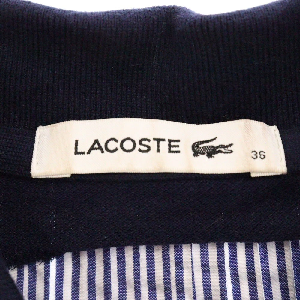 Sacai(サカイ) 17SS ×LACOSTE ラコステ ストライプ柄 ドッキングデザイン コットン 半袖ポロシャツ ネイビー/ブルー/ホワイト レディース 17-03722