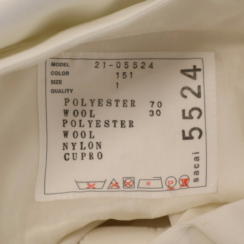 Sacai(サカイ) 21SS レイヤードデザイン バックプリーツ シャツワンピース ホワイト レディース 21-05524