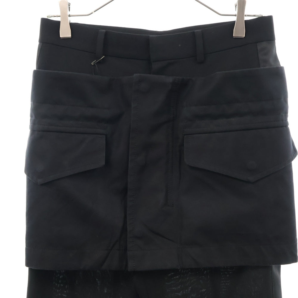 Sacai(サカイ) 23SS スカートレイヤード ノータック サイドライン ウールスラックスパンツ ブラック レディース 23-06612