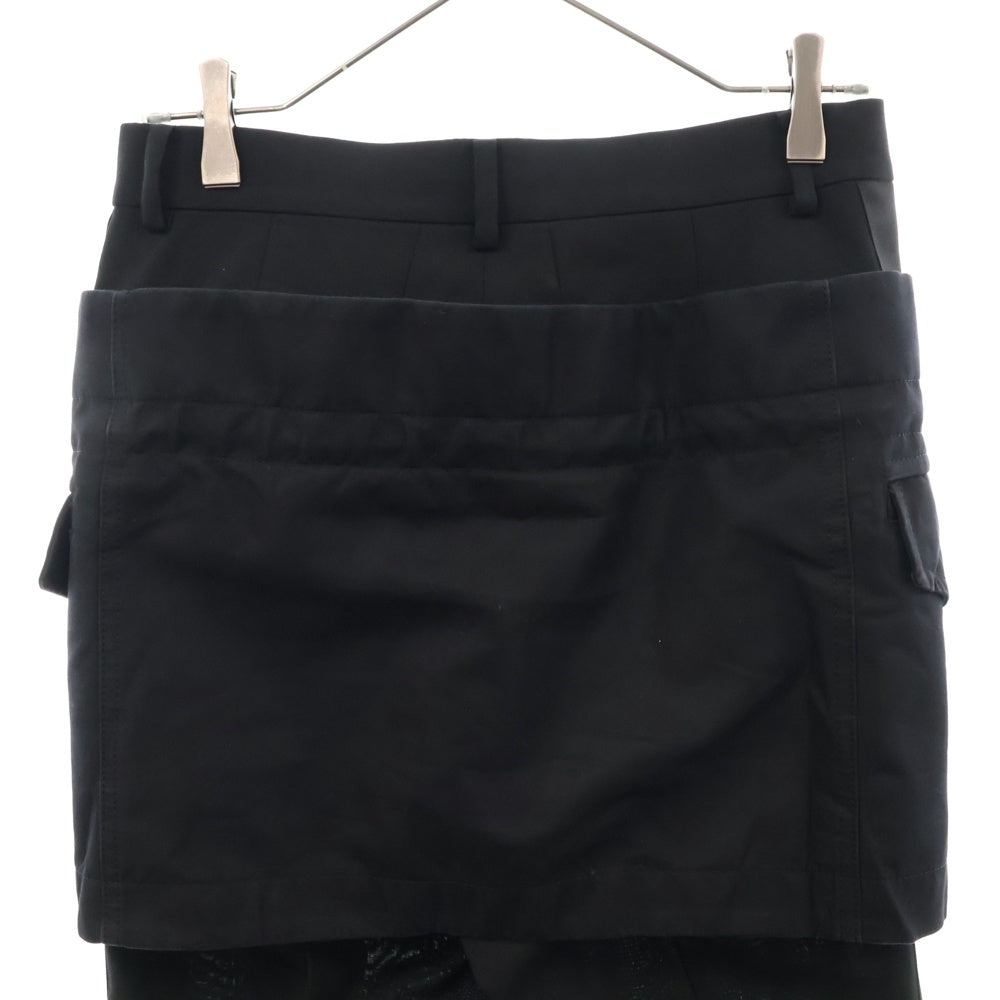 Sacai(サカイ) 23SS スカートレイヤード ノータック サイドライン ウールスラックスパンツ ブラック レディース 23-06612