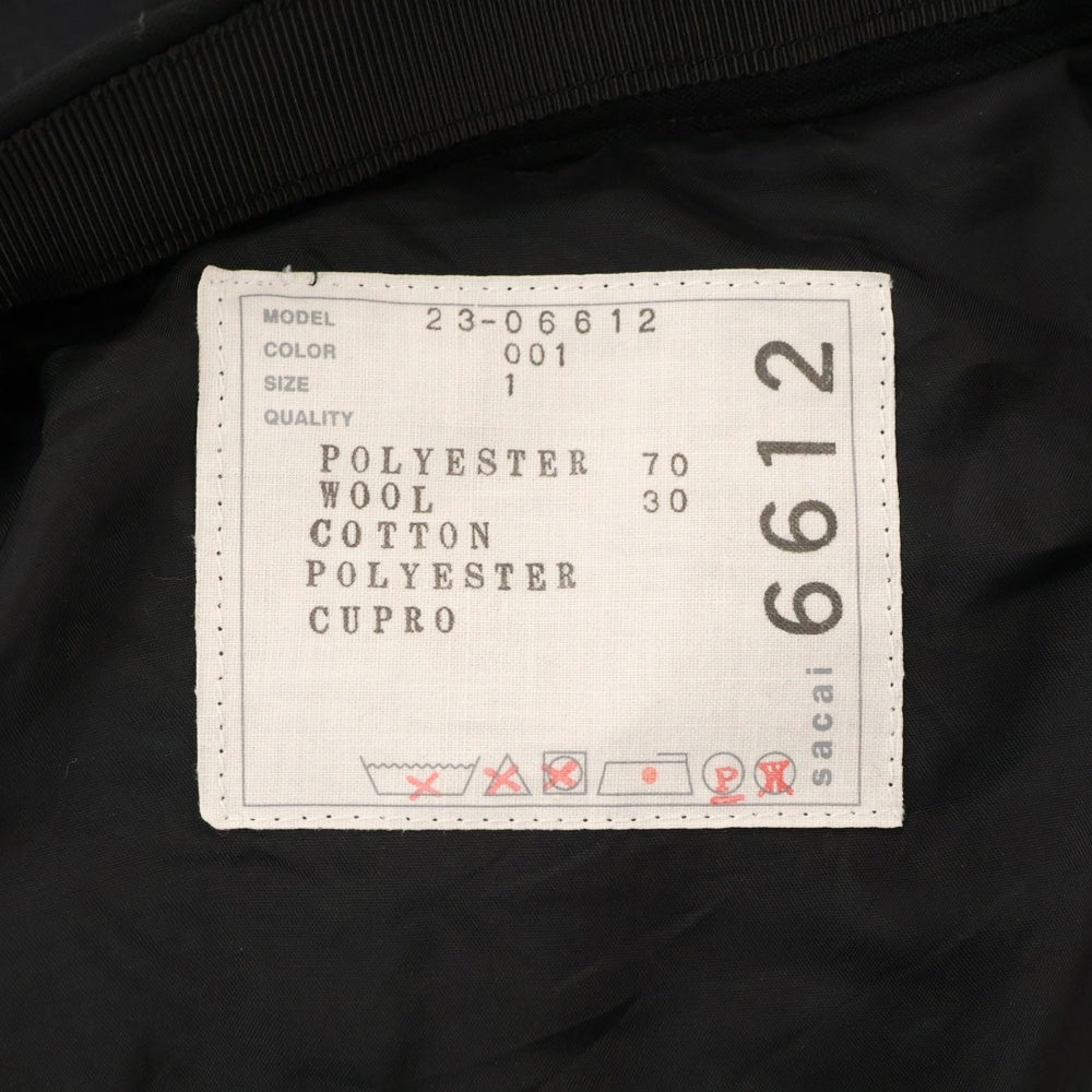 Sacai(サカイ) 23SS スカートレイヤード ノータック サイドライン ウールスラックスパンツ ブラック レディース 23-06612