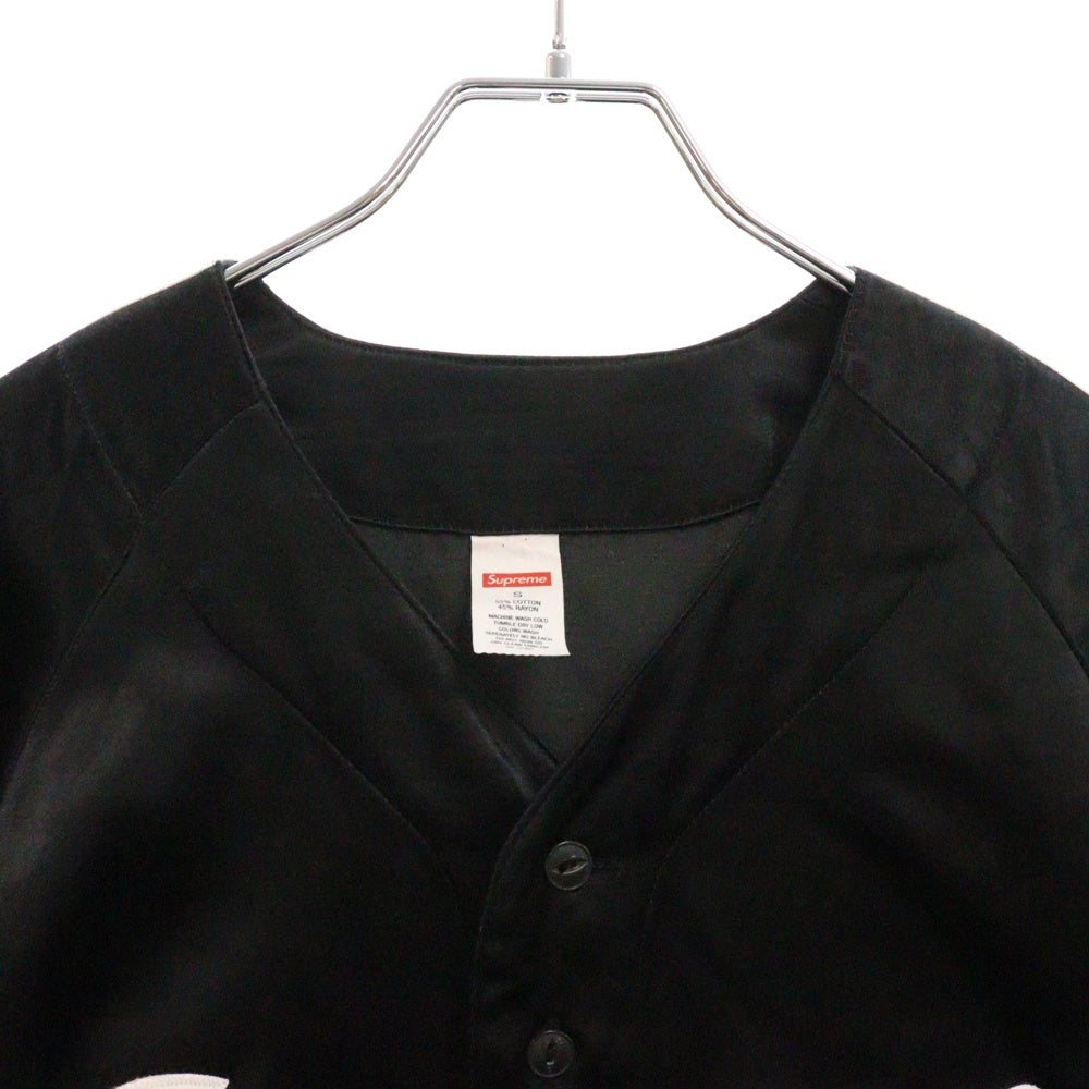 SUPREME(シュプリーム) 17SS Satin Baseball Jersey 胸ロゴ サテンベースボールシャツ ジャージ ブラック
