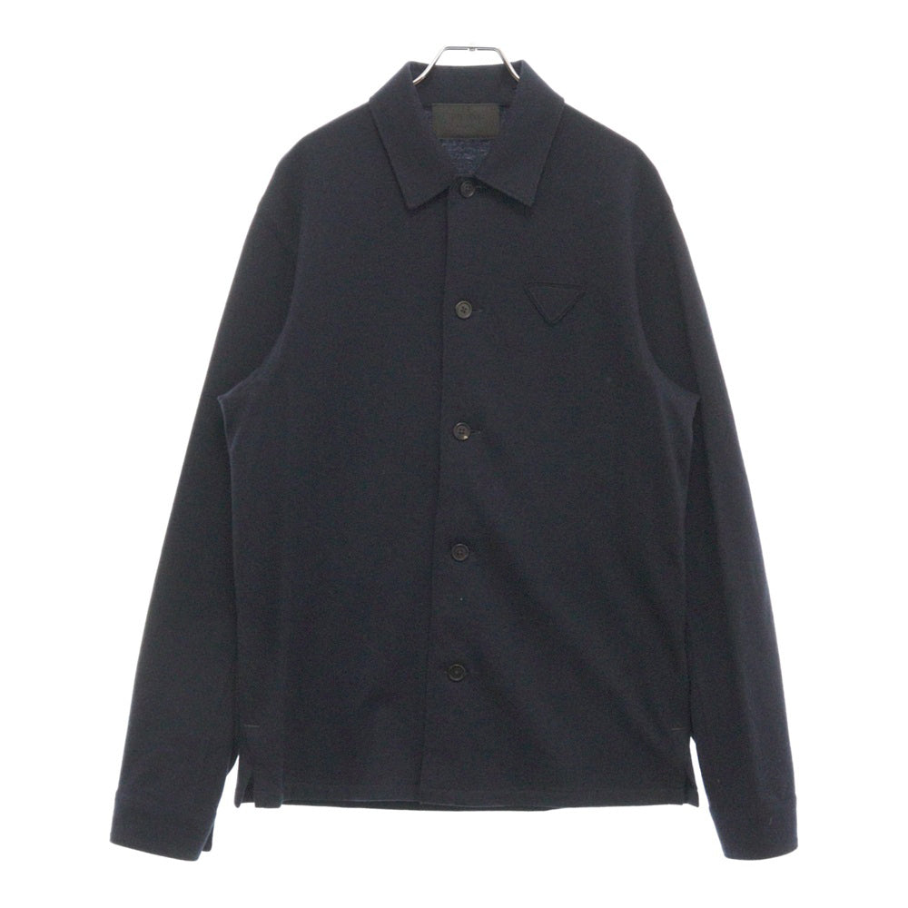 PRADA(プラダ) トライアングルロゴ ウール×カシミヤ 長袖ボタンシャツ ネイビー SC551