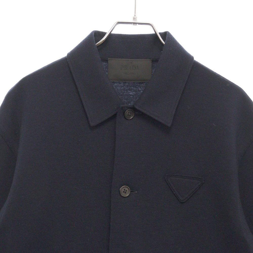 PRADA(プラダ) トライアングルロゴ ウール×カシミヤ 長袖ボタンシャツ ネイビー SC551