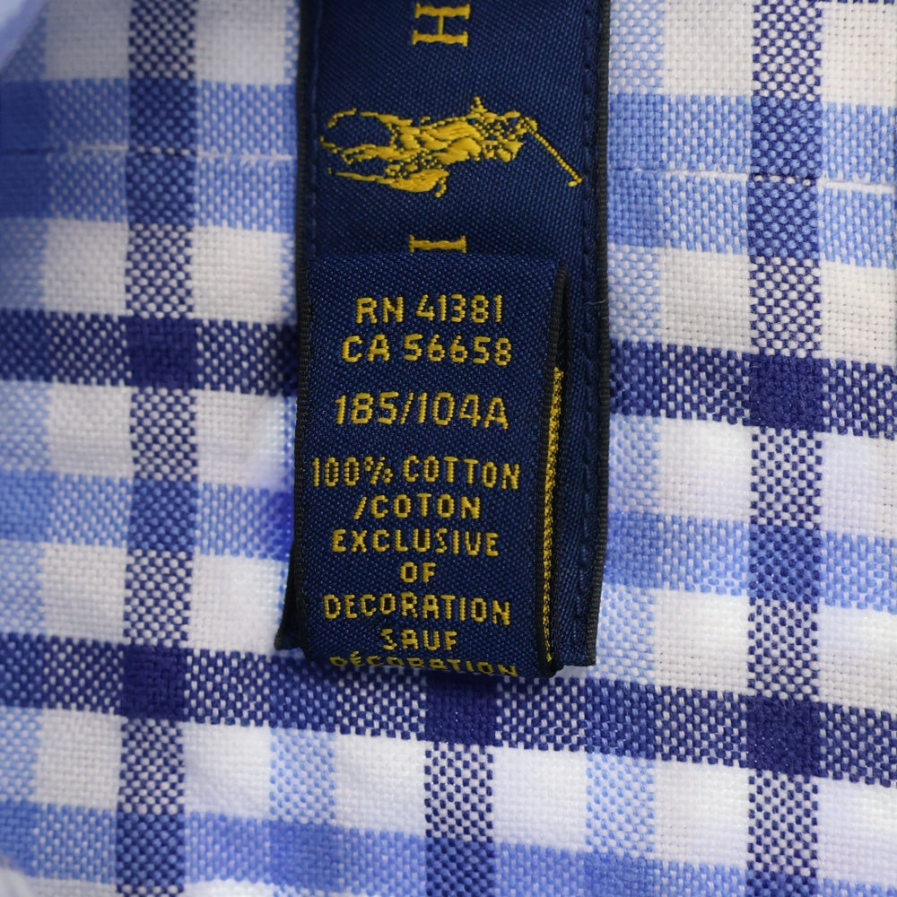 RALPH LAUREN(ラルフローレン) ポニー刺繍 銀アガムチェック総柄ボタンダウン ロングスリーブシャツ ホワイト ブルー
