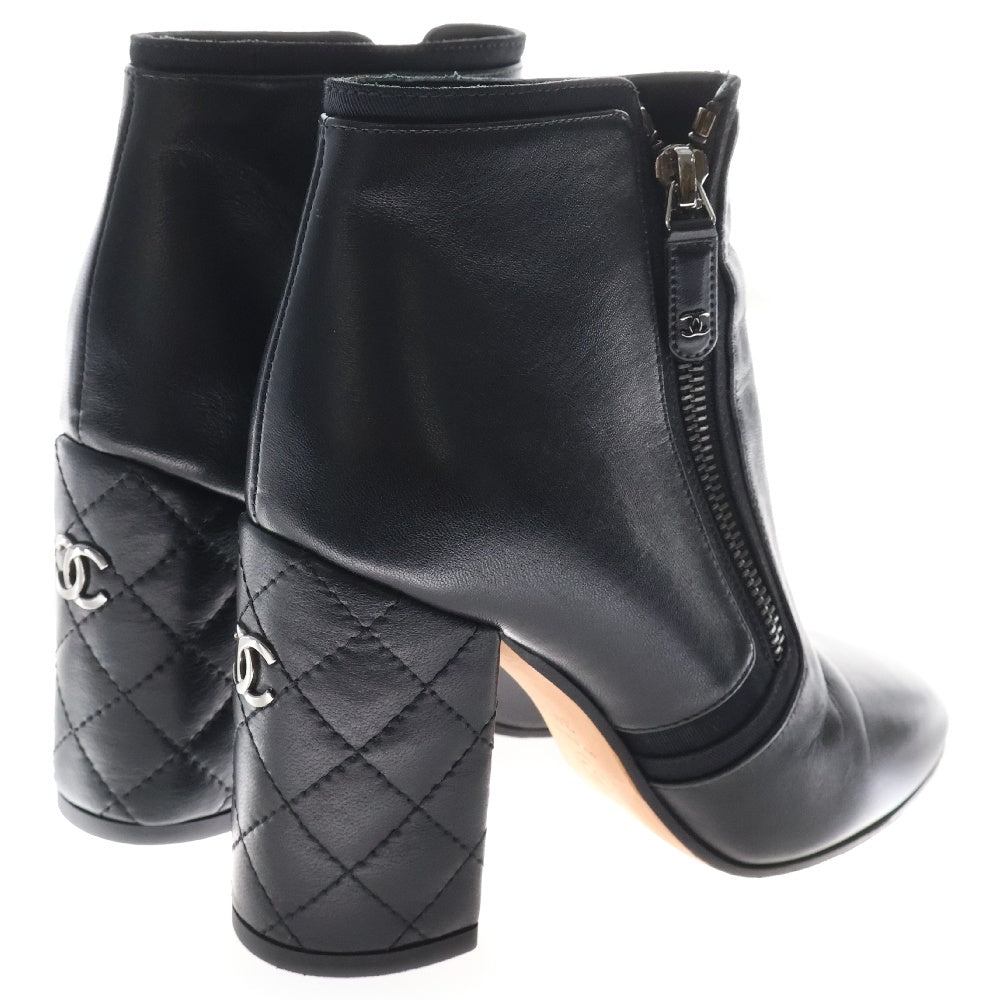 CHANEL(シャネル) ココマーク マトラッセ サイドジップ レザー ショート ブーツ ブラック レディース