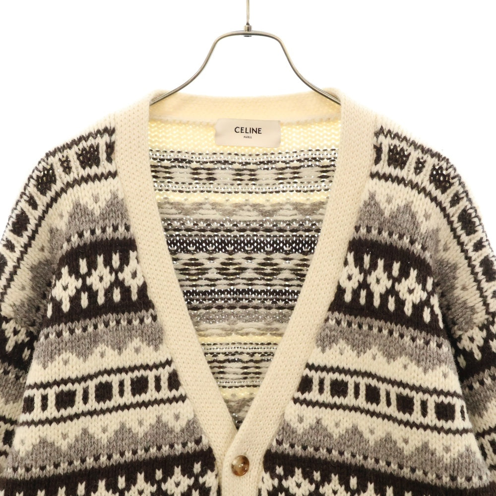 CELINE(セリーヌ) Shetland Oversized Cardigan シェトランドオーバーサイズカーディガン ニットセーター 総柄 アイボリー 2A90Q107O
