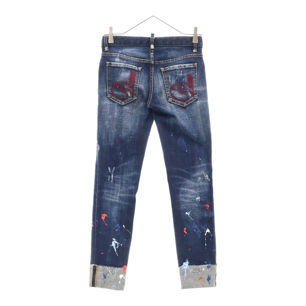 DSQUARED2(ディースクエアード) 22SS Jennifer Cropped Jean ペンキ加工 スキニーフィット クロップド デニムパンツ インディゴ レディース S72LB0484 S30664