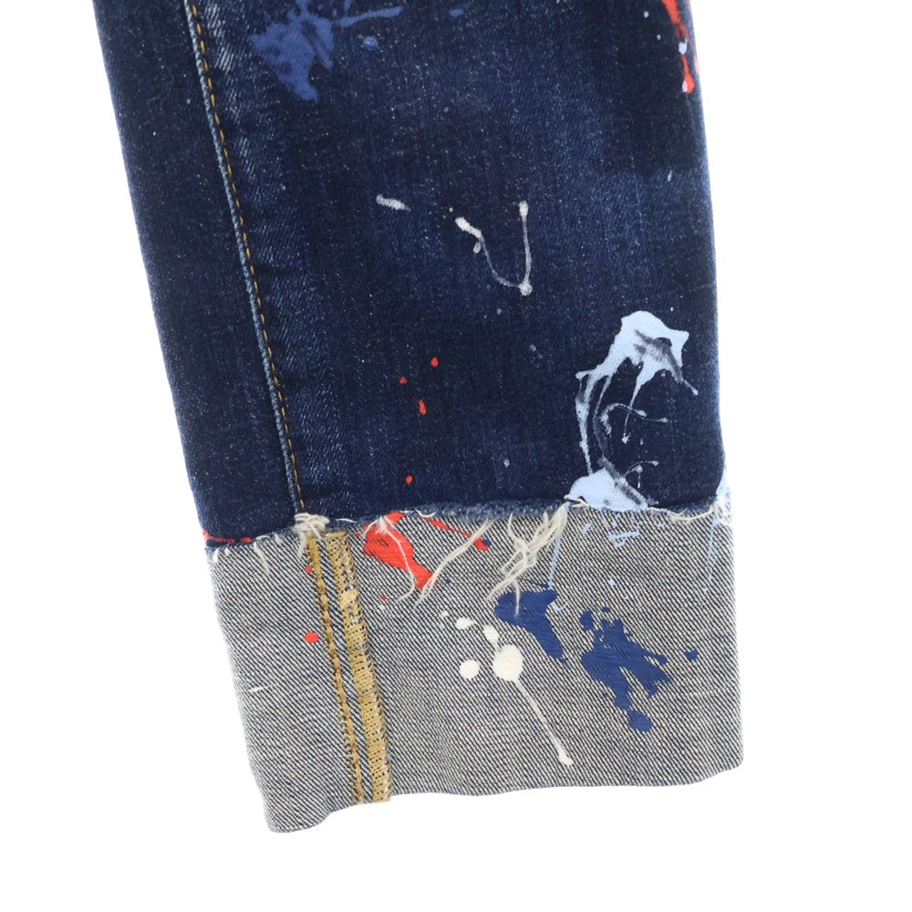 DSQUARED2(ディースクエアード) 22SS Jennifer Cropped Jean ペンキ加工 スキニーフィット クロップド デニムパンツ インディゴ レディース S72LB0484 S30664