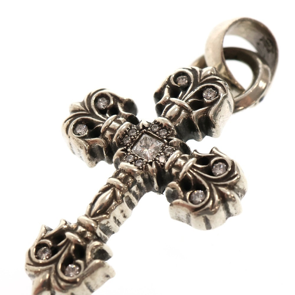 CHROME HEARTS(クロムハーツ) FILIG CROSS-XSM W BALE P/D フィリグリークロスXSベイル Wベイル パヴェダイヤ シルバーネックレストップ シルバー