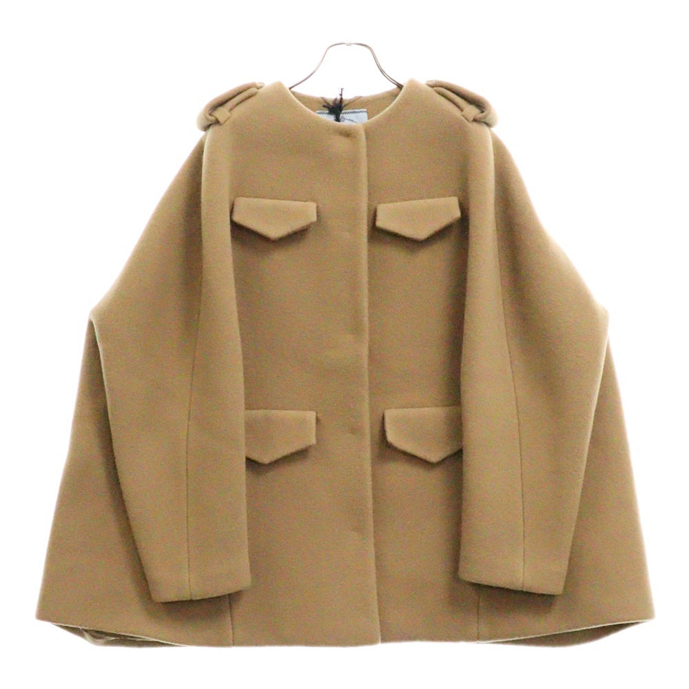 PRADA(プラダ) ノーカラー ショートコート ポンチョ ベージュ レディース P781Q