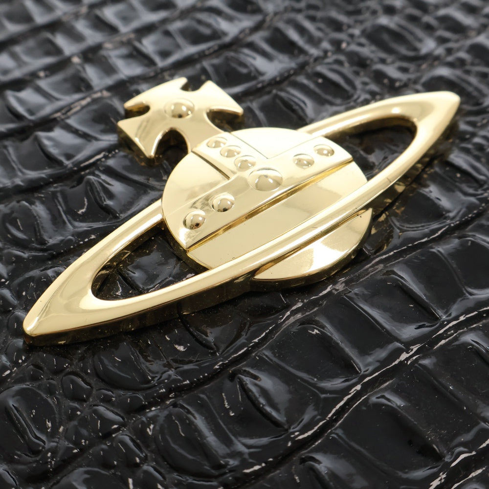 Vivienne Westwood(ヴィヴィアンウエストウッド) クロコ型押し オーブメタルロゴ ハート型 2WAY ハンド ショルダーバッグ ブラック/ゴールド レディース 61VV169