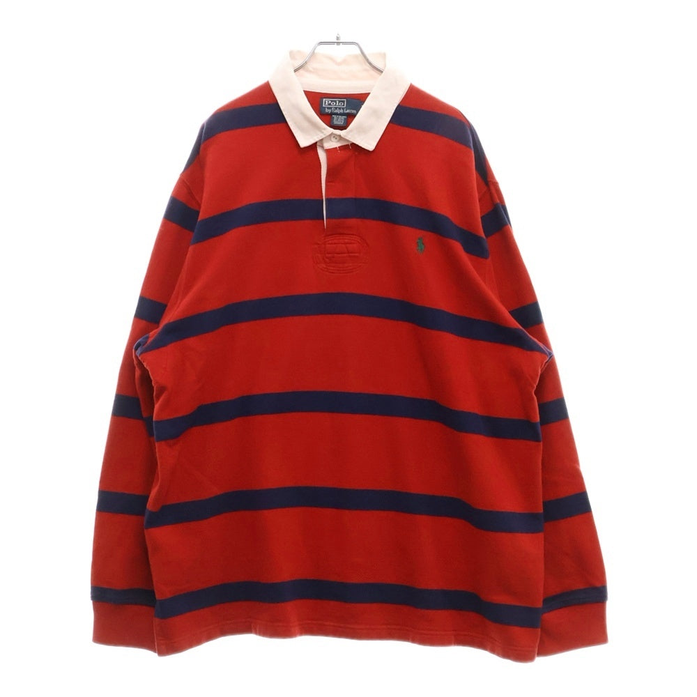 POLO RALPH LAUREN(ポロラルフローレン) 90S VINTAGE ヴィンテージ 裏起毛 ロゴエンブロイダリー ボーダー ラガーシャツ スウェットトレーナー レッド/ネイビー