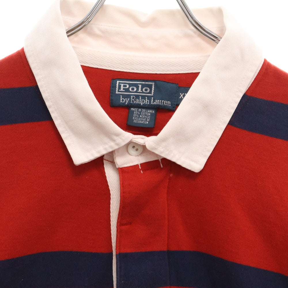 POLO RALPH LAUREN(ポロラルフローレン) 90S VINTAGE ヴィンテージ 裏起毛 ロゴエンブロイダリー ボーダー ラガーシャツ スウェットトレーナー レッド/ネイビー