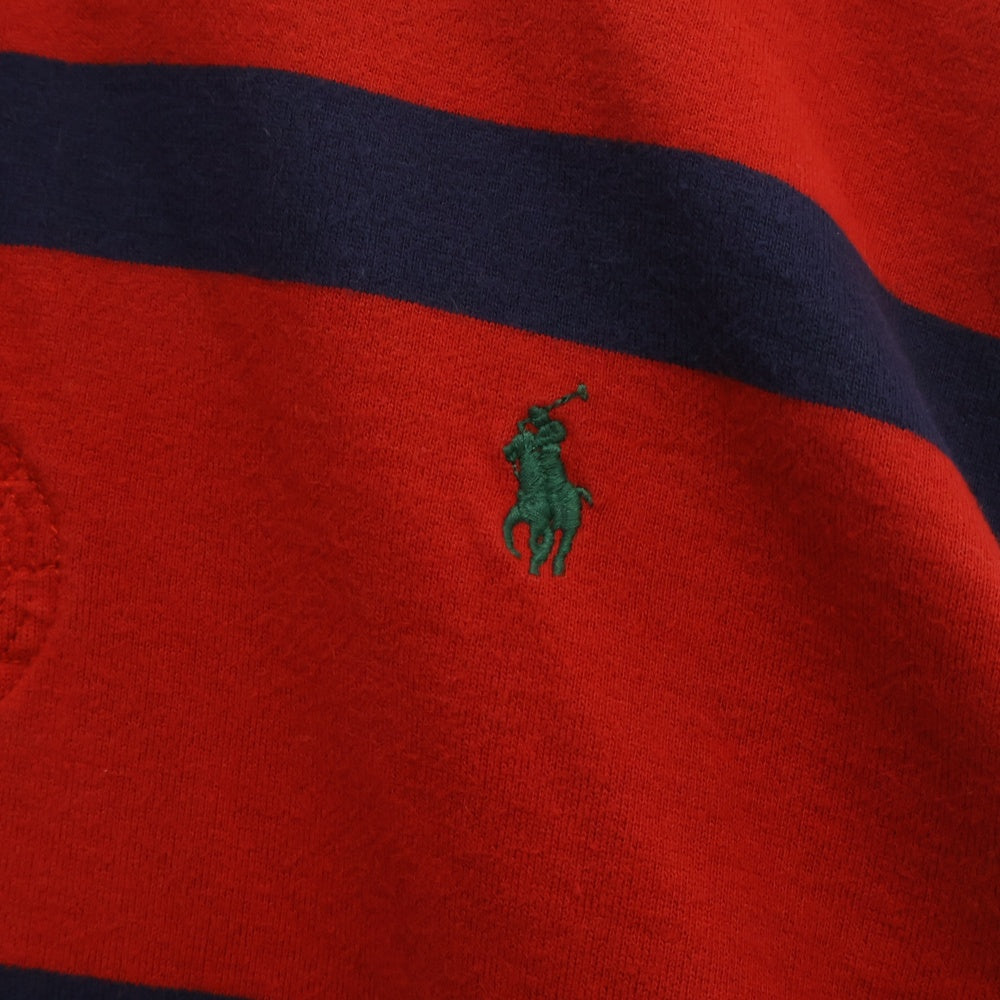 POLO RALPH LAUREN(ポロラルフローレン) 90S VINTAGE ヴィンテージ 裏起毛 ロゴエンブロイダリー ボーダー ラガーシャツ スウェットトレーナー レッド/ネイビー