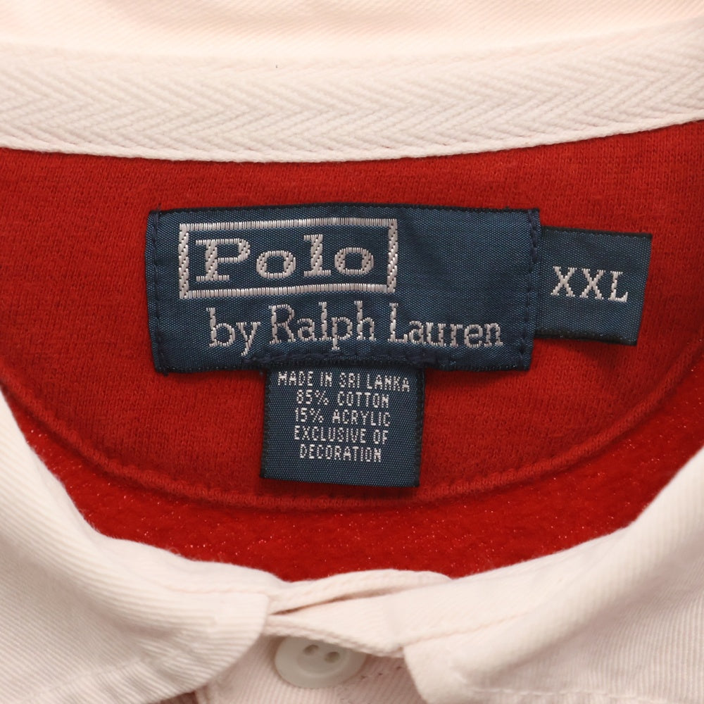 POLO RALPH LAUREN(ポロラルフローレン) 90S VINTAGE ヴィンテージ 裏起毛 ロゴエンブロイダリー ボーダー ラガーシャツ スウェットトレーナー レッド/ネイビー