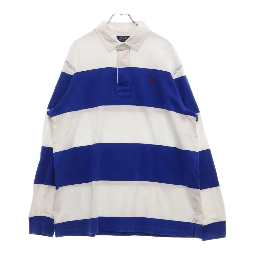 POLO RALPH LAUREN(ポロラルフローレン) ロゴエンブロイダリー ボーダー 長袖ラガーシャツ ブルー/ホワイト