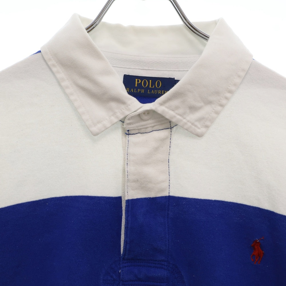 POLO RALPH LAUREN(ポロラルフローレン) ロゴエンブロイダリー ボーダー 長袖ラガーシャツ ブルー/ホワイト