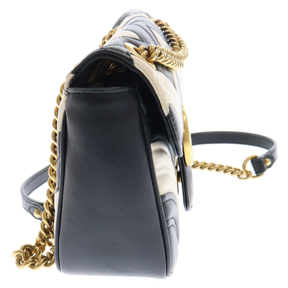 GUCCI(グッチ) GGマーモット バイカラー キルティング チェーンショルダーバッグ ブラック/ホワイト レディース 443497