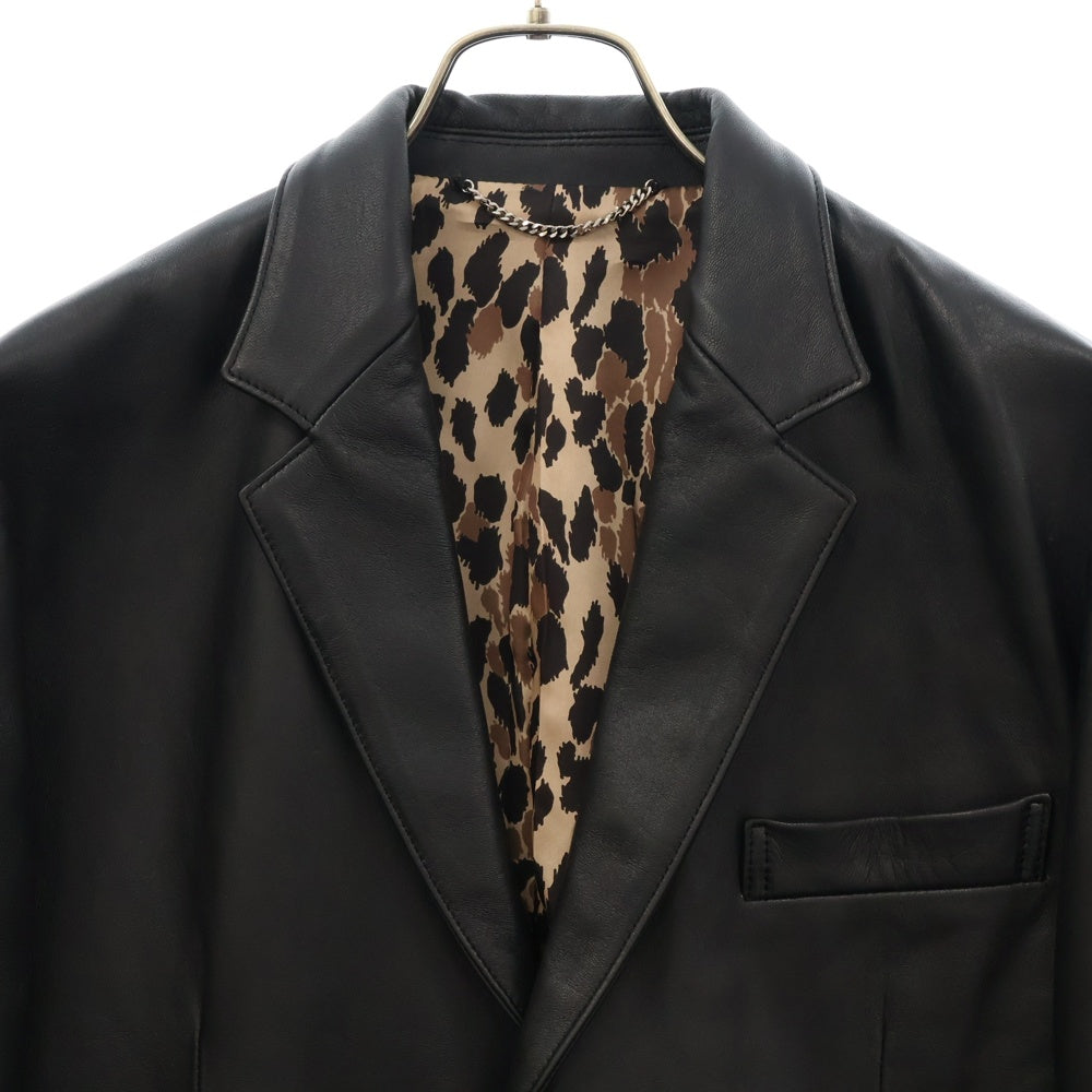 WACKO MARIA(ワコマリア) 23SS LEATHER JACKET 裏地レオパード シープスキンレザー テーラードジャケット ブラック 22FW-WMO-JK02