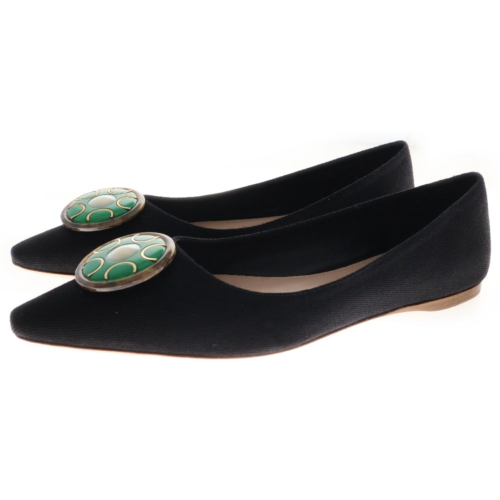 miumiu(ミュウミュウ) Ballet Flats ストーン装飾キャンバスフラットパンプス シューズ ブラック レディース 5F141D