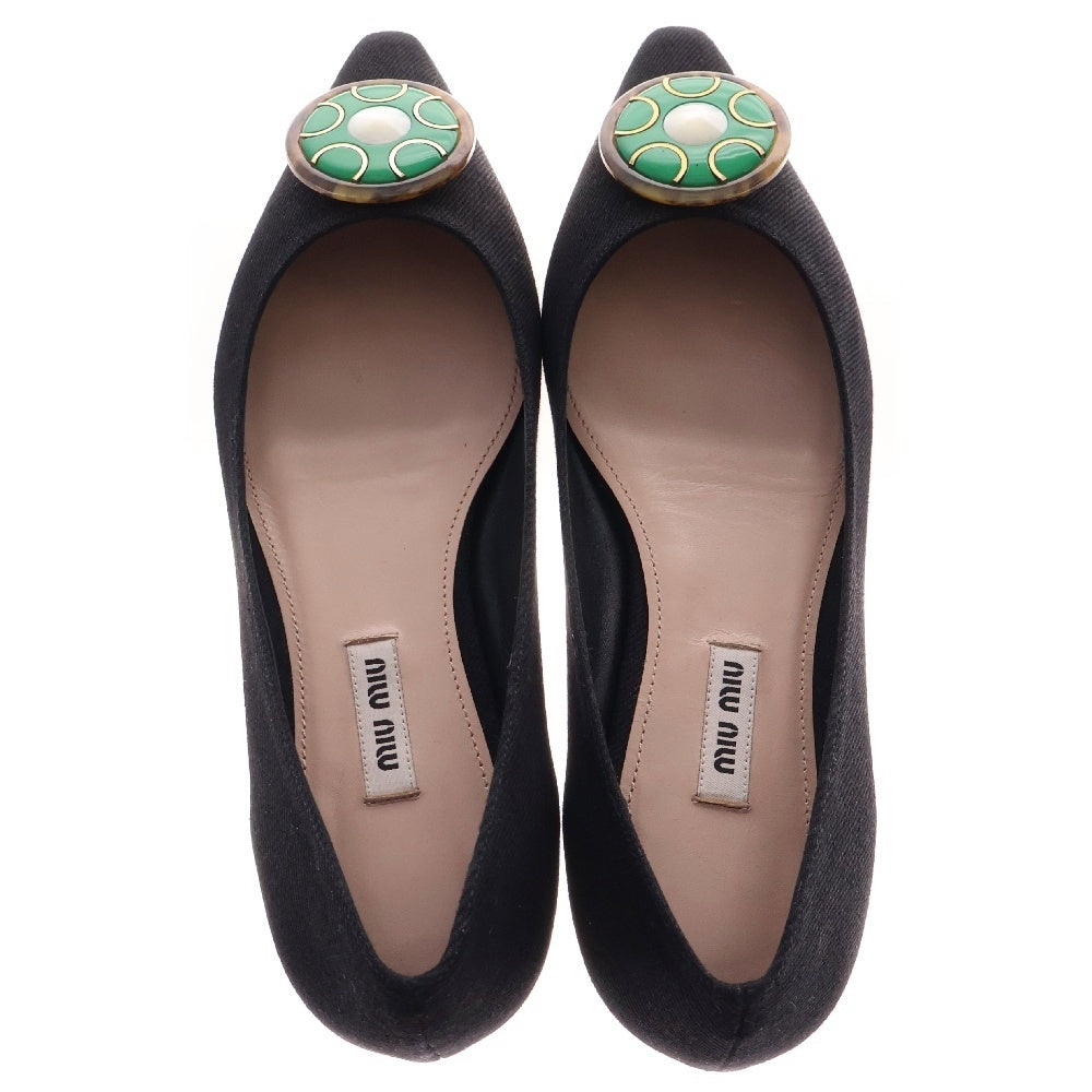 miumiu(ミュウミュウ) Ballet Flats ストーン装飾キャンバスフラットパンプス シューズ ブラック レディース 5F141D