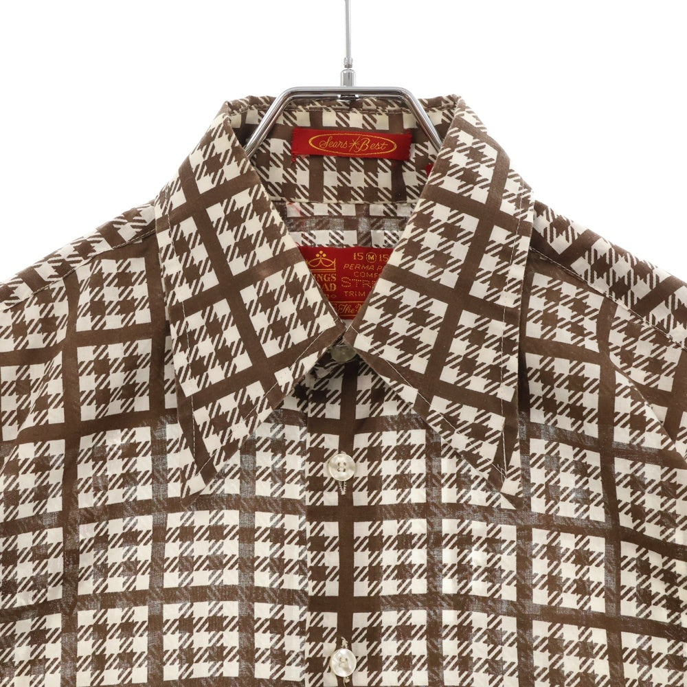 VINTAGE(ヴィンテージ) 70S VINTAGE SEARS KINGS LOAD ヴィンテージ シアーズ キングスロード 半袖チェック総柄シャツ ホワイト/ブラウン
