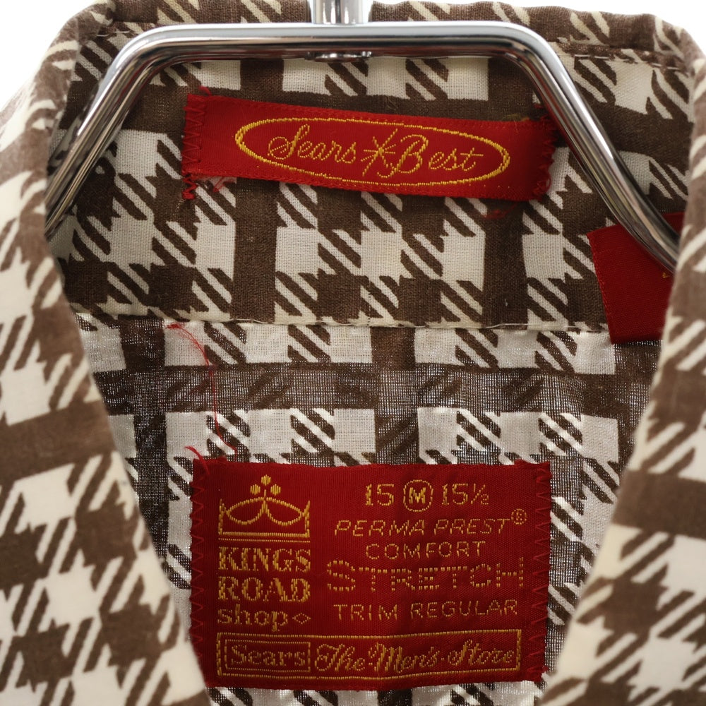 VINTAGE(ヴィンテージ) 70S VINTAGE SEARS KINGS LOAD ヴィンテージ シアーズ キングスロード 半袖チェック総柄シャツ ホワイト/ブラウン