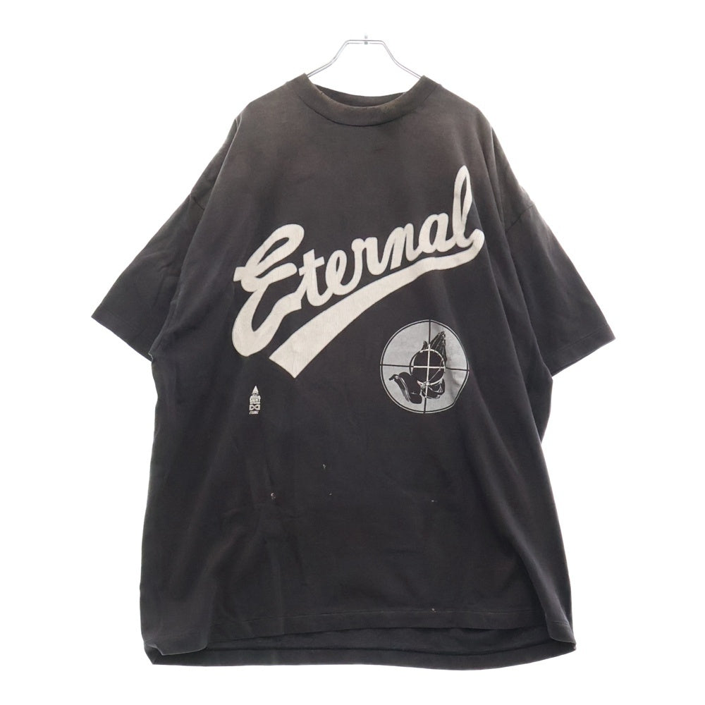 SAINT MICHAEL(セントマイケル) 25SS ×FEAR OF GOD SNT OF GOD FG_SS TEE VINTAGE加工 セントオブゴッド 両面プリント クルーネック 半袖Tシャツ カットソー ブラック SM-HR8-0000-C01