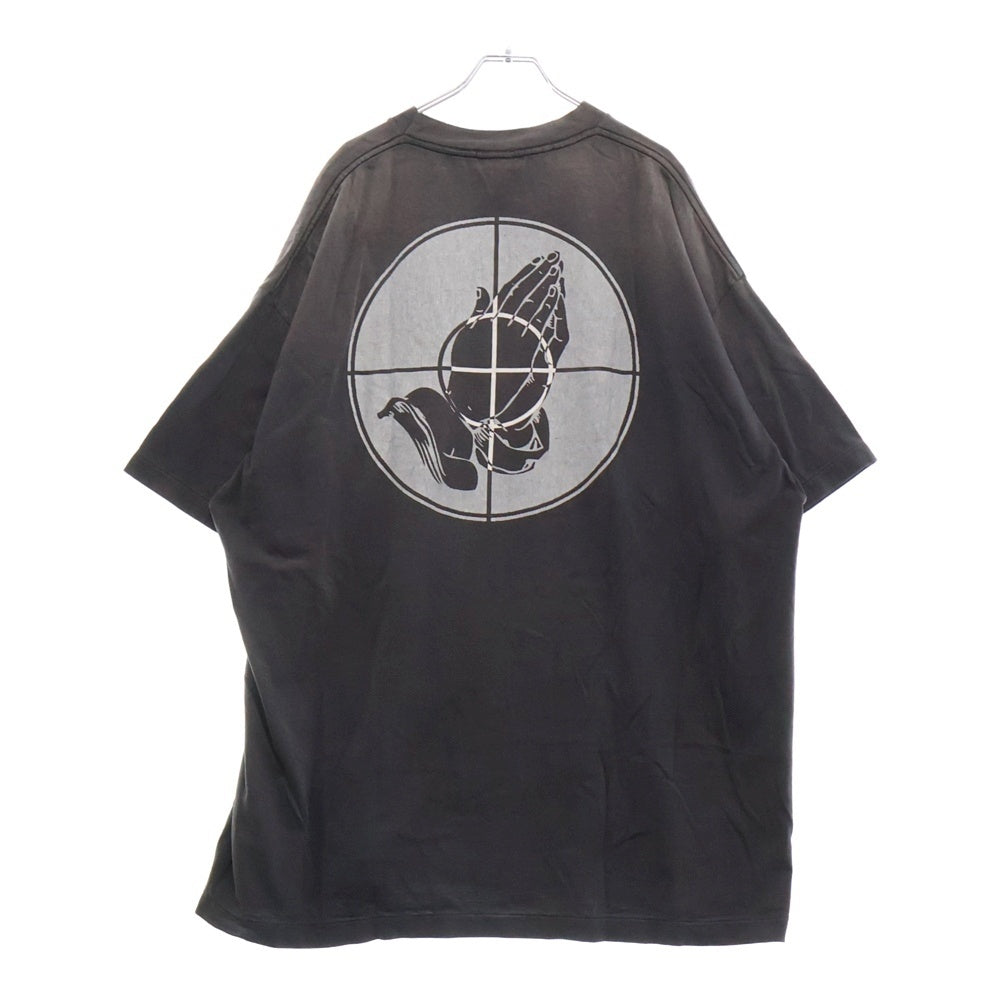 SAINT MICHAEL(セントマイケル) 25SS ×FEAR OF GOD SNT OF GOD FG_SS TEE VINTAGE加工 セントオブゴッド 両面プリント クルーネック 半袖Tシャツ カットソー ブラック SM-HR8-0000-C01