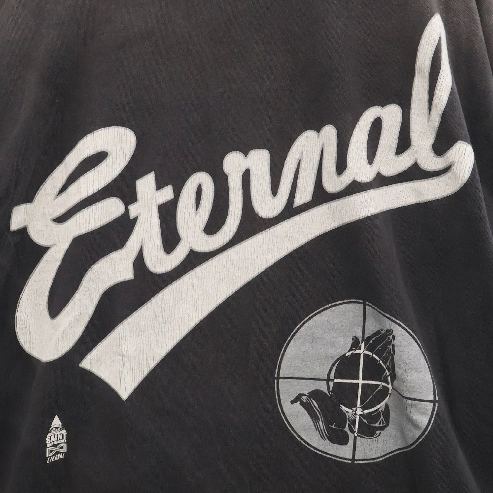 SAINT MICHAEL(セントマイケル) 25SS ×FEAR OF GOD SNT OF GOD FG_SS TEE VINTAGE加工 セントオブゴッド 両面プリント クルーネック 半袖Tシャツ カットソー ブラック SM-HR8-0000-C01