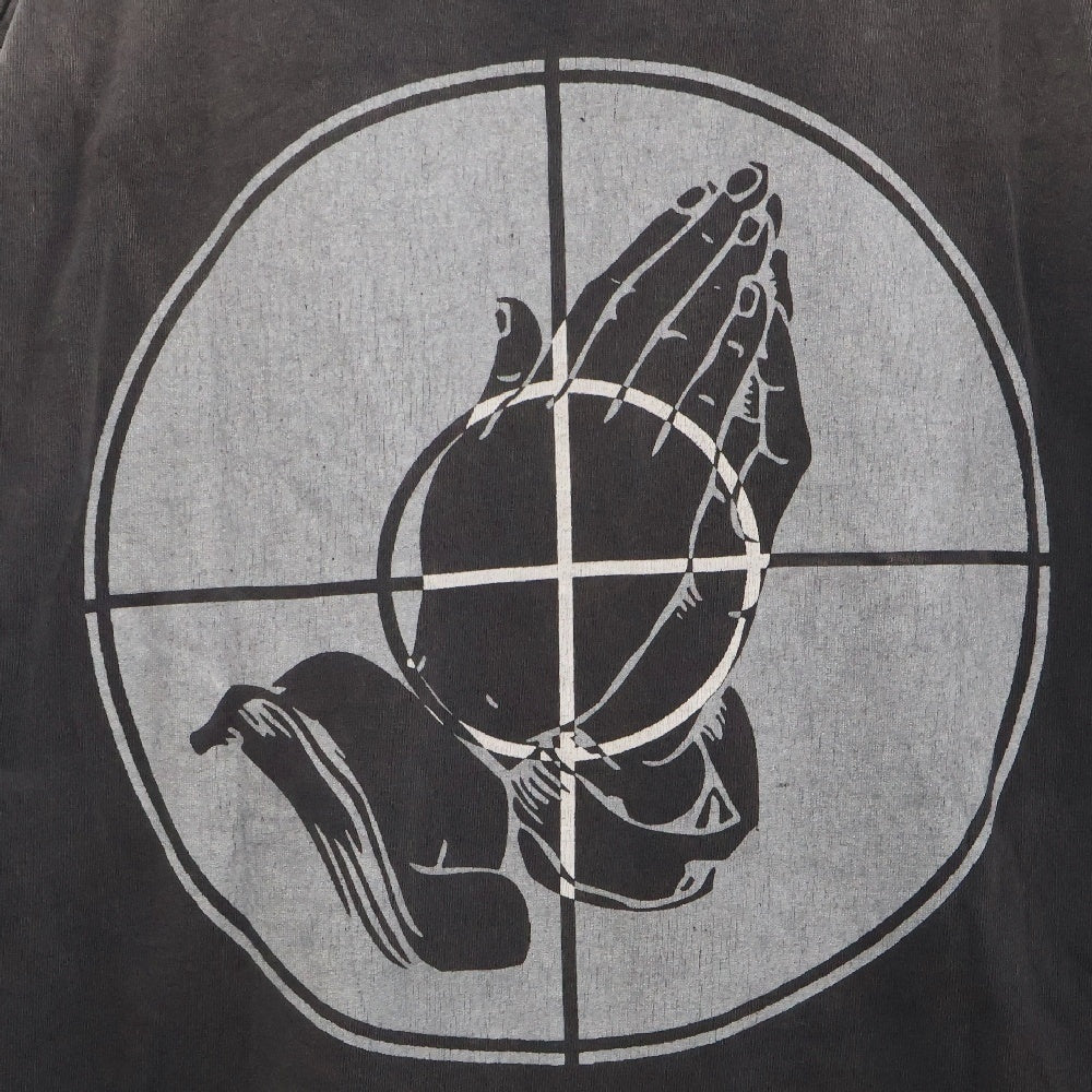SAINT MICHAEL(セントマイケル) 25SS ×FEAR OF GOD SNT OF GOD FG_SS TEE VINTAGE加工 セントオブゴッド 両面プリント クルーネック 半袖Tシャツ カットソー ブラック SM-HR8-0000-C01